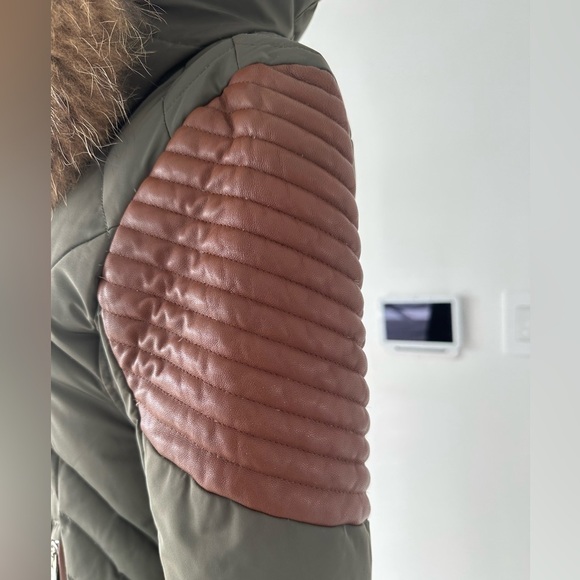Nicole Benisti N Series down jacket, XS olive green. leather trims fur trim hood - Picture 7 of 12